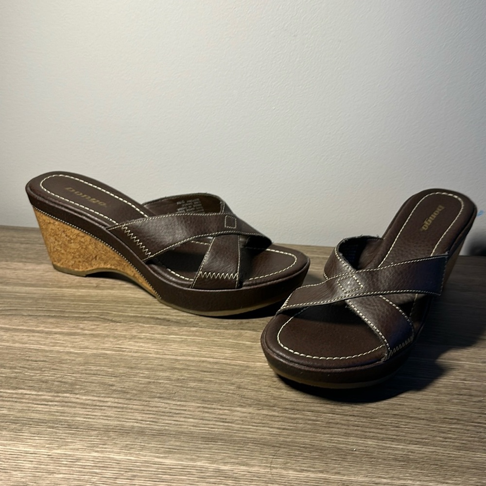Bongo brown, cork heel, wedge sandals
